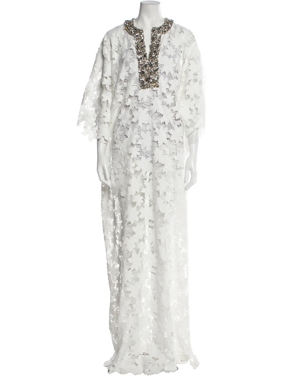 Oscar de la Renta Dresses & Skirts - OSCAR DE LA RENTA MAGNOLIA GUIPURE EMBELLISHED NECKLINE CAFTAN
